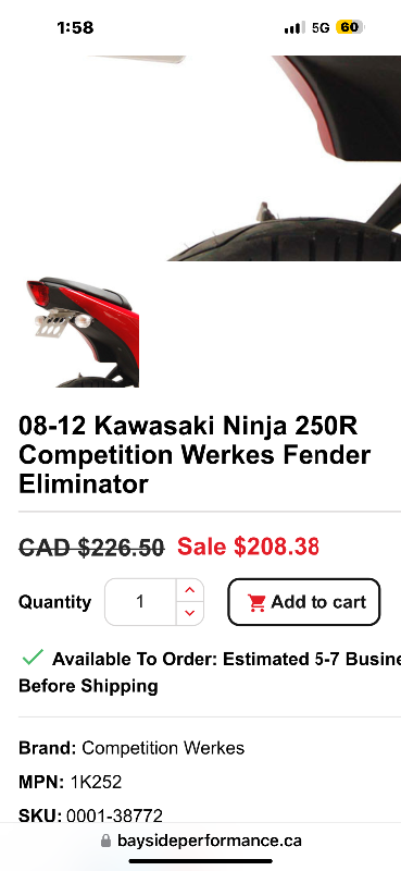 Kawasaki Ninja ex250r Tail Tidy Fender Eliminator Kit Comp 1k252 in Other in Barrie - Image 7