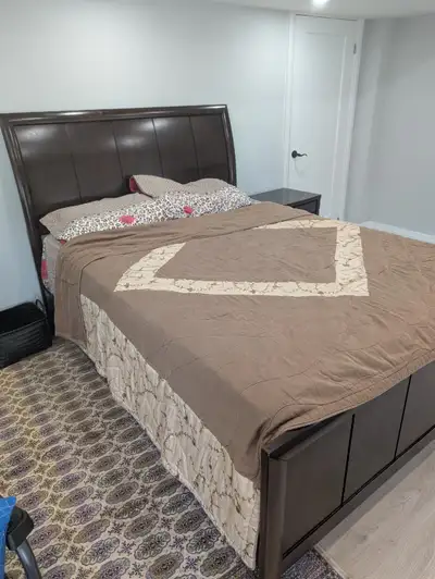 Queen-Sized Wooden Bed and Mattress, View more
