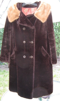 Women's vintage faux fur coat with real mink collar