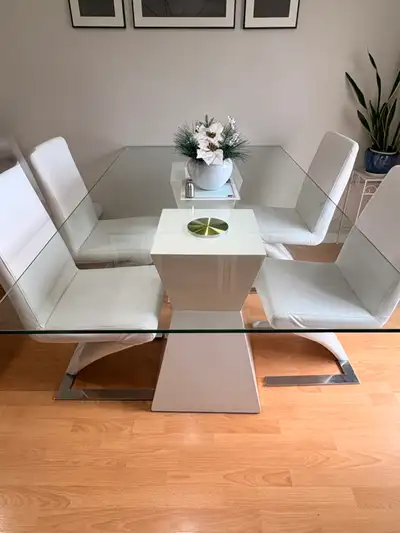modern dining table set with 4 white chairs , View more