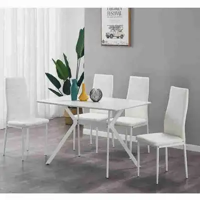 Elevate your dining space with this modern K-Living Nash 5-piece dining set, featuring a white anti-...