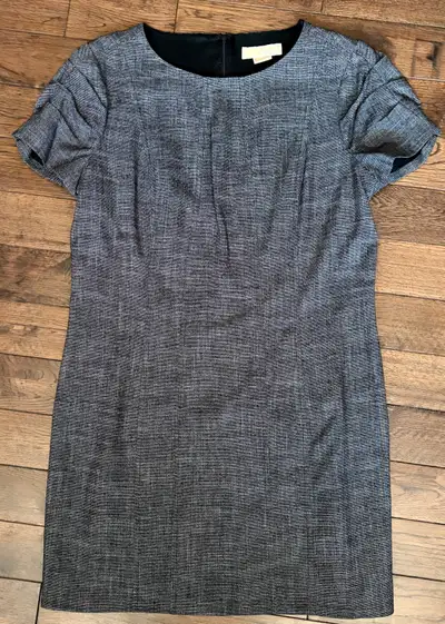 Michael Kors Size 12 Gray Tweed Ruched Sheath Mini Dress, View more