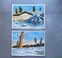 End de 2 aquarelles  originals 11”x15” Set original watercolors 