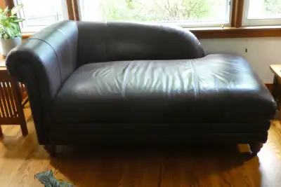 Brown Full Genuine Leather "Chaise Lounge" couch, View more