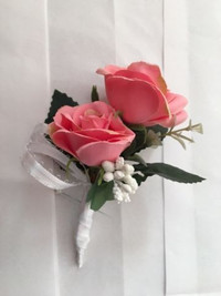 Double Head Pink Silk flower Rose Boutonniere