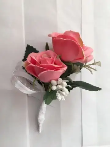 Double Head Pink Silk flower Rose Boutonniere, View more
