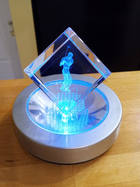 3D Laser Etched Golfer Glass Hologram Cube with LED Light Base