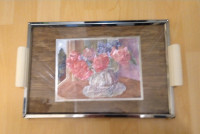 Vintage Zimco Glass top Tea Tray, Made in England