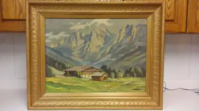 Nice antique Austrian Alpine oil painting., View more