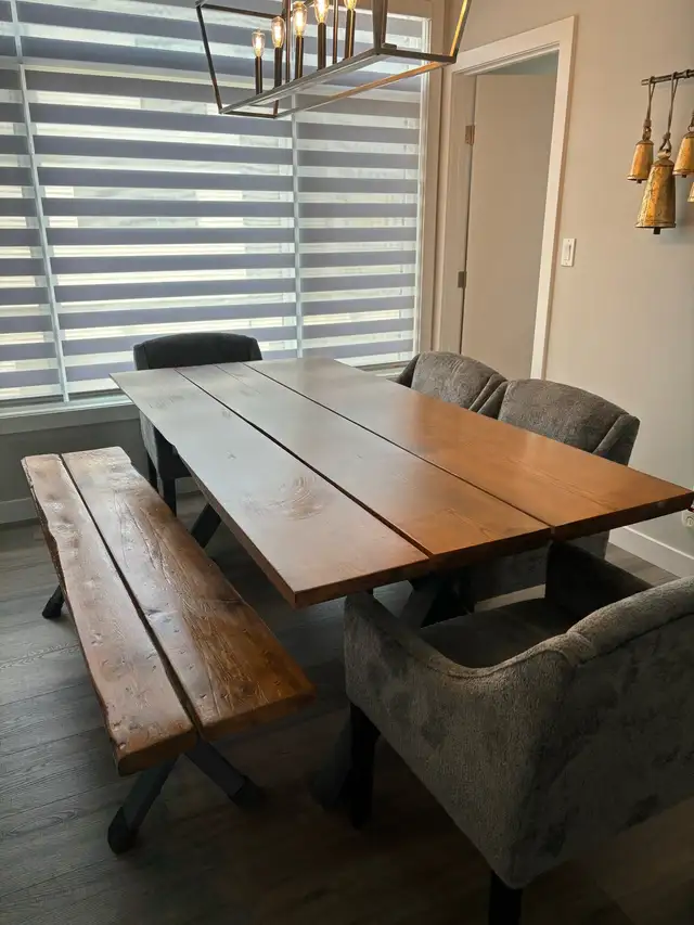 Rustic Solid Wood Dining Table and Matching Bench628632695781131222