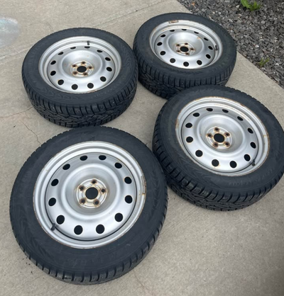 I have 4 matching 5x100 rims on 4 matching 225/55R17 Nokian tires in new shape. They are off Subaru...