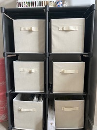 Storage shelves + foldable bins