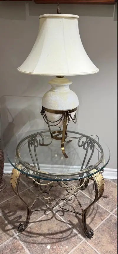 Wrought Iron Side Table and Lamp Set, View more