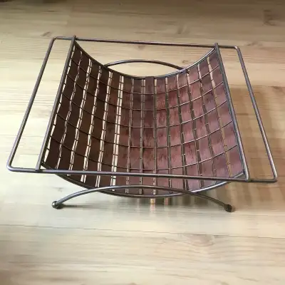 MCM Walnut Weave & Brass Magazine Rack, View more