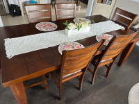 Solid Dining room table ( 6 chairs) and bench as well as server 