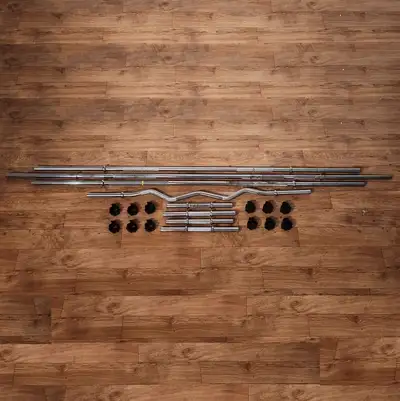 Bundle of barbell bars and clamps for sale. Everything has been well kept and in good condition. Com...