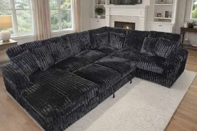 Charcoal Grey Jumbo Corduroy U-Shape Sectional Sofa Bed, View more