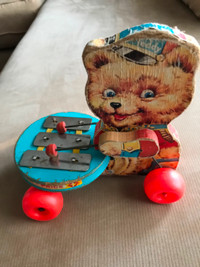 Fisher Price Teddy Xylophone 1966 Teddy wood Pull Toy