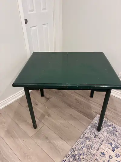 Antique solid wood table with middle leaf., View more