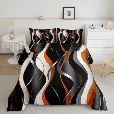 NEW Sealed Twin Orange, Grey and Black Duvet Duvet Comforter Set, View more