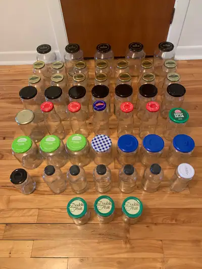 50 Glass Jars & Lids for 10$ - 50 Pots en Verre & Couvercles, View more
