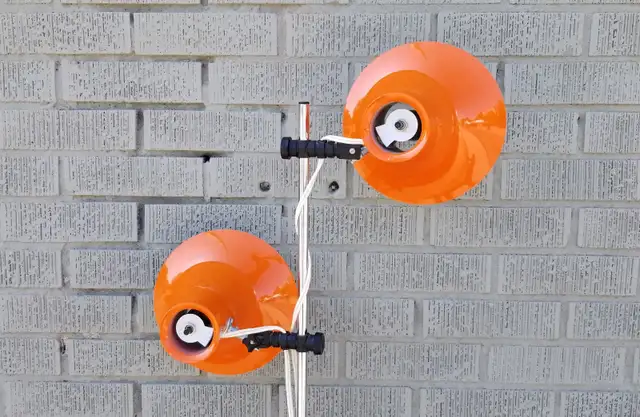 Orange chrome Cdn mcm metal floor lamp 2 adjust lights Lyskaer in Indoor Lighting & Fans in Ottawa - Image 4