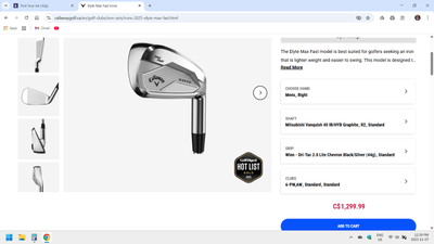 Callaway Elyte Max Fast Irons 6-PW,AW 4-R2 Light Graphite Shafts, View more