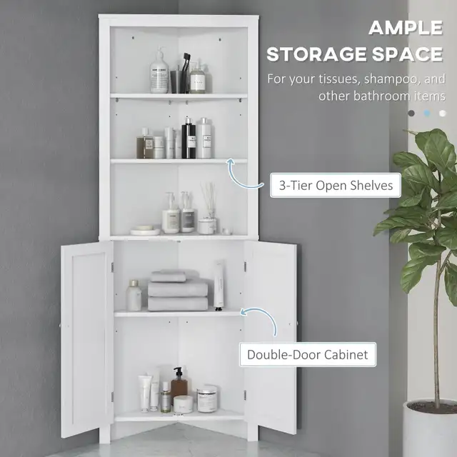 kleankin Tall Bathroom Storage Corner Cabinet with Doors in Storage & Organization in City of Toronto - Image 6