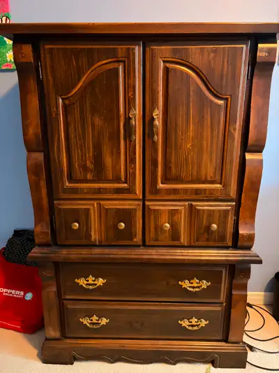 Antique wardrobe and matching nightstand, View more