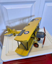 Vintage WWI MILITARY AIRPLANE Metal Yellow K3215 Bi-plane Decor