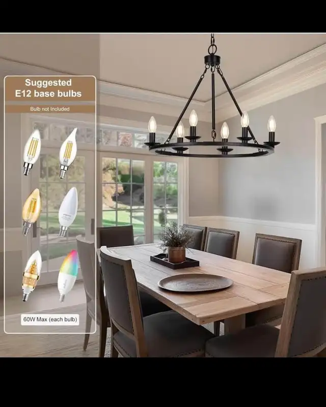 Black Farmhouse Chandelier, 6-Light Wagon Wheel Chandelier wit A in Indoor Lighting & Fans in Hamilton - Image 4