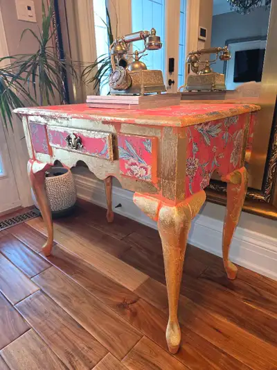 Unique Hand-Restyled Accent Table – $220✨One-of-a-kind vintage t, View more