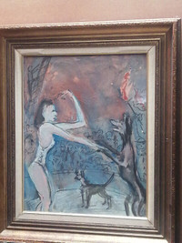 Daigneault artiste peinture huile personnage dessin chien cirque