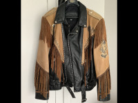 Manteau de moto Vintage en cuir véritable deux tons .