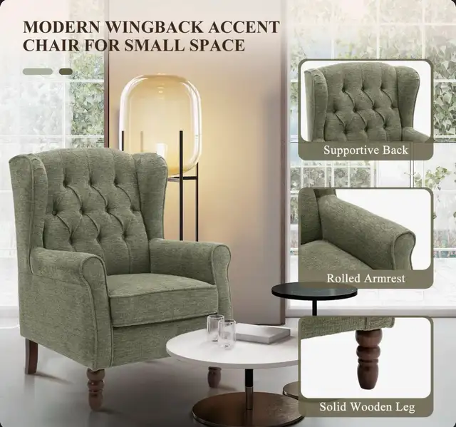 Wingback Modern Accent Chair - Green in Chairs & Recliners in Markham / York Region - Image 3