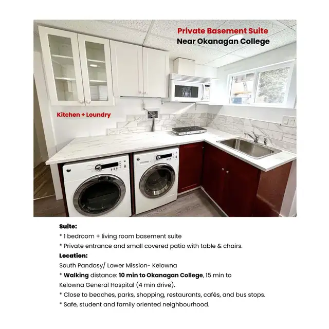 Private Basement Suite Near OC in Long Term Rentals in Kelowna - Image 3