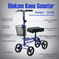 Brand New RinKmo Blue 4 Wheel Steerable Knee Mobility Scooter