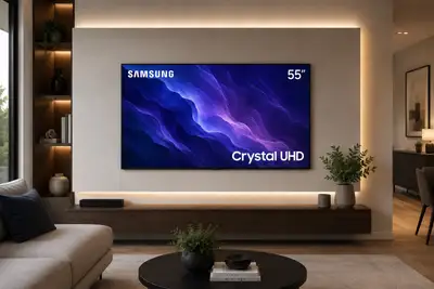 55 inch smart Samsung tv with wall mount and remote, View more