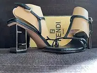 FENDI Black Leather Heels Sandals Size 6.0 / 36 $1,780.80