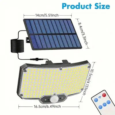 Solar Outdoor Yard & Wall Lamp Floodlight Light with 3 Light Modes, Remote Control and Infrared Moti...