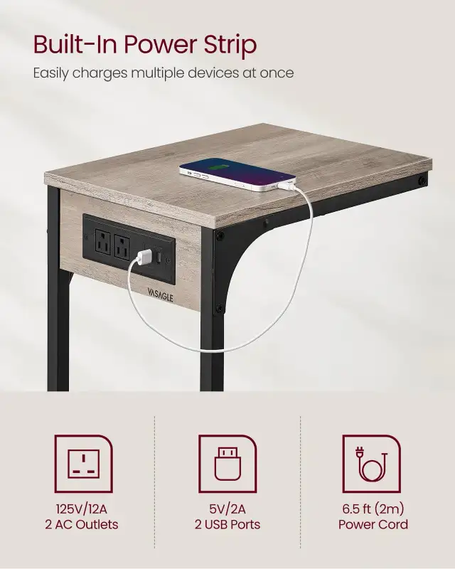 VASAGLE C-Shaped Side Table with Charging Station in Other Tables in Oshawa / Durham Region - Image 5