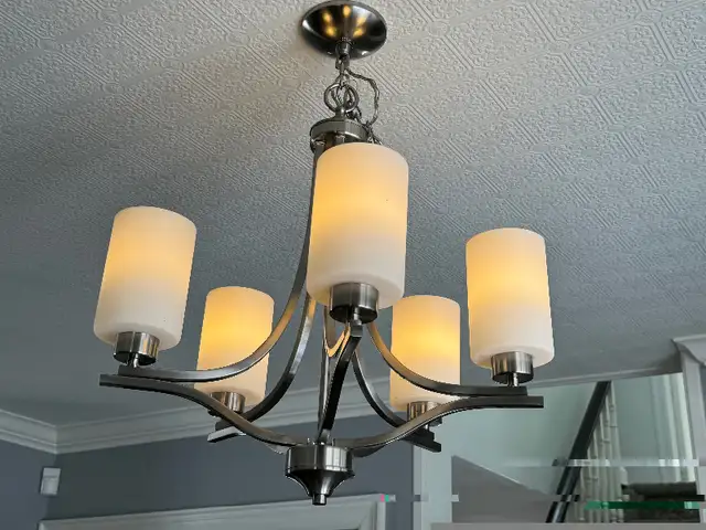 Dinning Chandelier Lighting Fixture 5 LED Dimming Bulbs brushed in Indoor Lighting & Fans in Barrie - Image 3