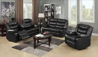Black Leather Reclining Sofa Set, View more