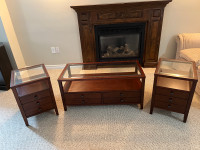 Wood and glass coffee and end table set