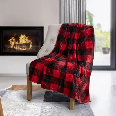 New Buffalo Plaid Red & Black Ribbed Plush Throw Blanket, View more
