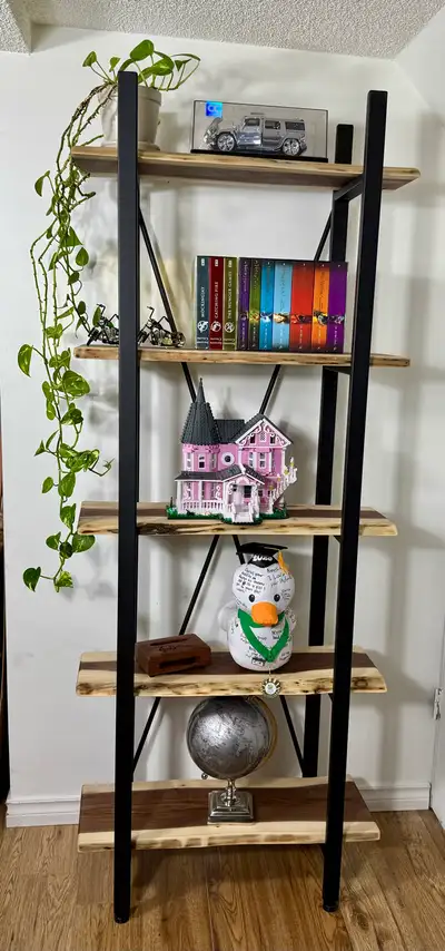 HANDCRAFTED MODERN BOOKSHELF FEATURING SOLID LIVE-EDGE, View more