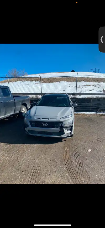 2023 Hyundai Kona N line Car has damage to front bumper cover, and dent in rear hatch. Has not affec...