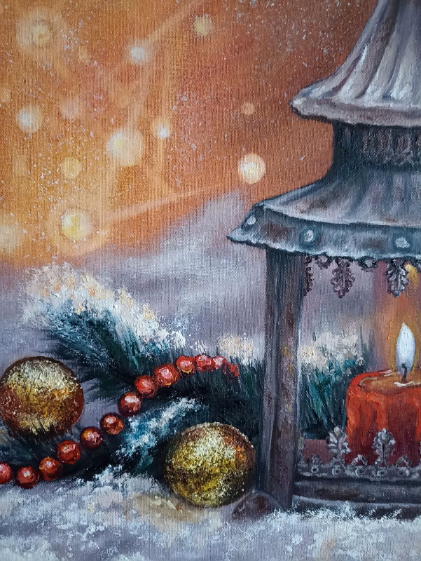 Painting "New Year's lantern". Handmade, streched canvas, oil in Arts & Collectibles in Chatham-Kent - Image 4