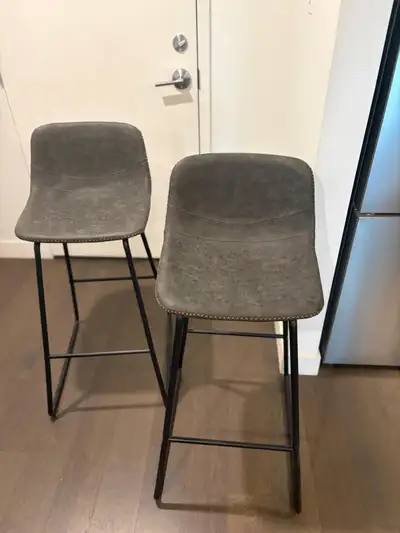 Set of 2 Grey Faux Leather Bar Stools, View more