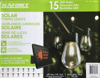 Sunforce 15 LED Outdoor Bulbs Waterproof 35 ft Solar String Ligh